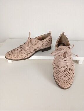 Sugar Women's 8 Low Heel Lace Up Blush Pink Cutout Dress Shoes Fabric Insole
